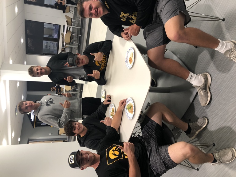 Baseball student-athletes sample new foods at a Hawk Fuel Stop in Gerdin Athletic Learning Center.